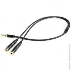 Аудио-кабель Cablexpert (CCA-417M) 3.5 mm 4-pin-3.5 mm stereo+ микрофон, 0.2м, черный